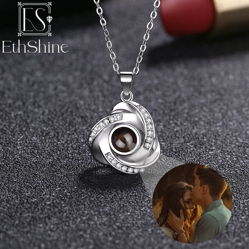EthShine Custom Projection Photo Necklace Personalized Pet Photo Pendant Projection Chain Women Memorial Christmas Jewelry Gifts