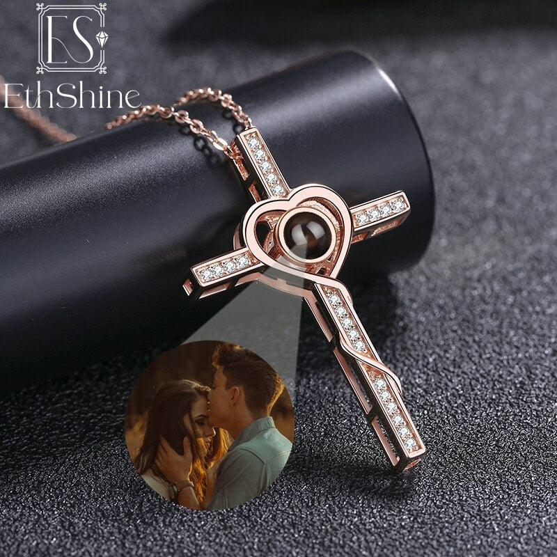 EthShine Custom Projection Photo Necklace Personalized Pet Photo Pendant Projection Chain Women Memorial Christmas Jewelry Gifts