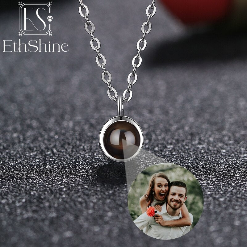 EthShine Custom Projection Photo Necklace Personalized Pet Photo Pendant Projection Chain Women Memorial Christmas Jewelry Gifts
