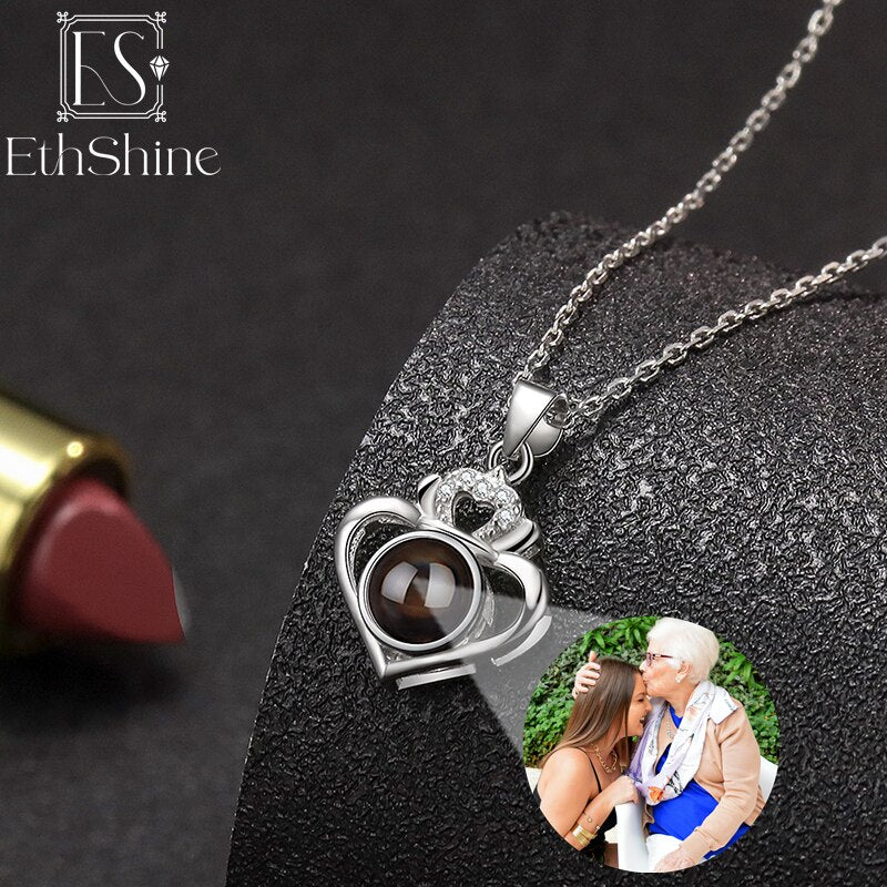 EthShine Custom Projection Photo Necklace Personalized Pet Photo Pendant Projection Chain Women Memorial Christmas Jewelry Gifts