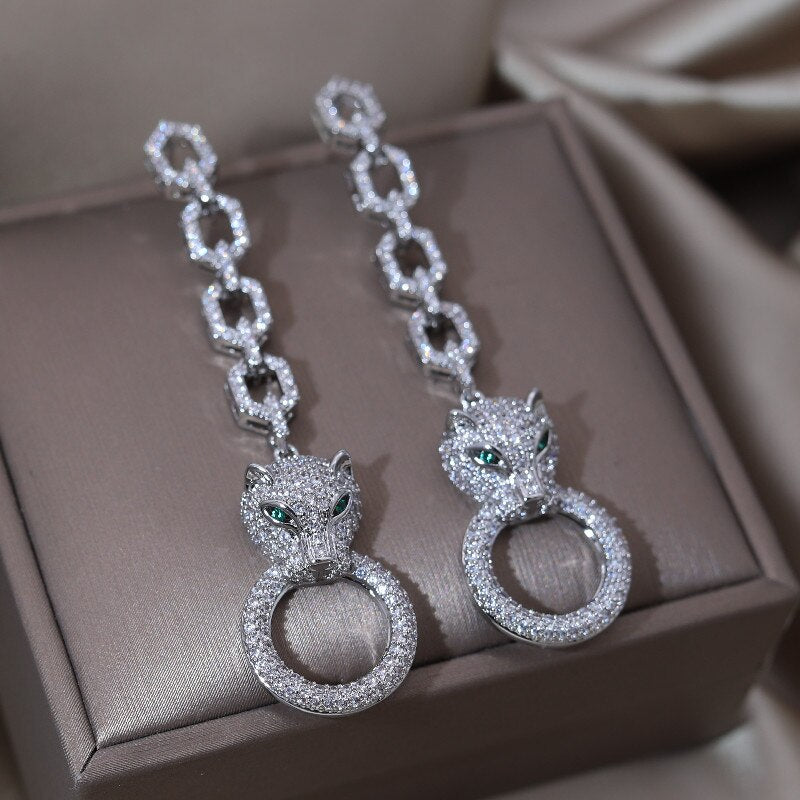 Europe America Jewelry 14K Gold plated  Animal Leopard Pendant Earring Elegant Women Wedding Party Accessories