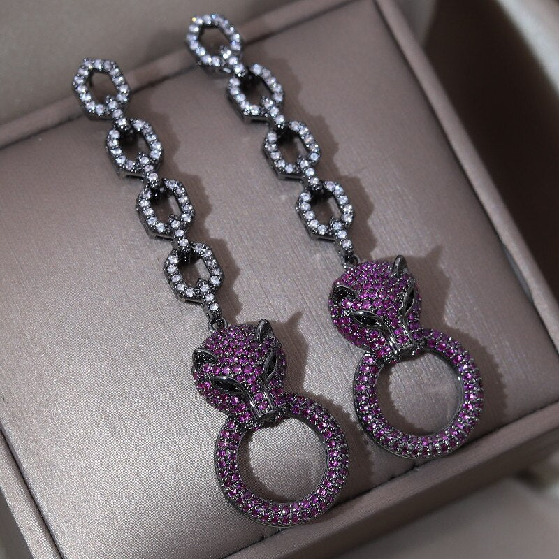 Europe America Jewelry 14K Gold plated  Animal Leopard Pendant Earring Elegant Women Wedding Party Accessories