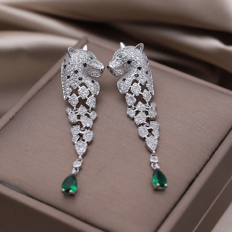 Europe America Jewelry 14K Gold plated  Animal Leopard Pendant Earring Elegant Women Wedding Party Accessories