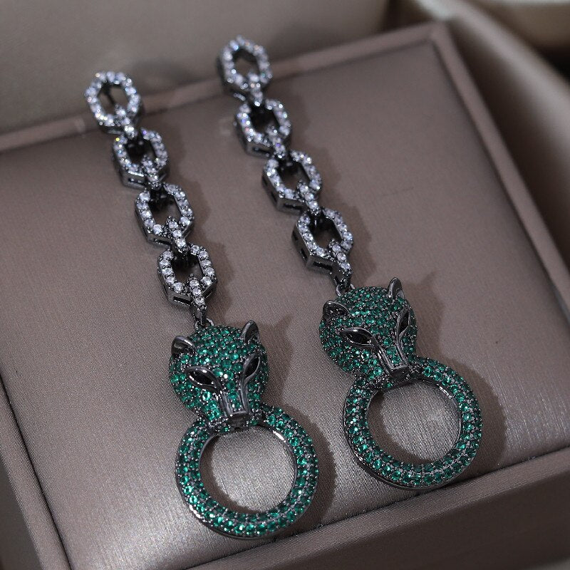 Europe America Jewelry 14K Gold plated  Animal Leopard Pendant Earring Elegant Women Wedding Party Accessories