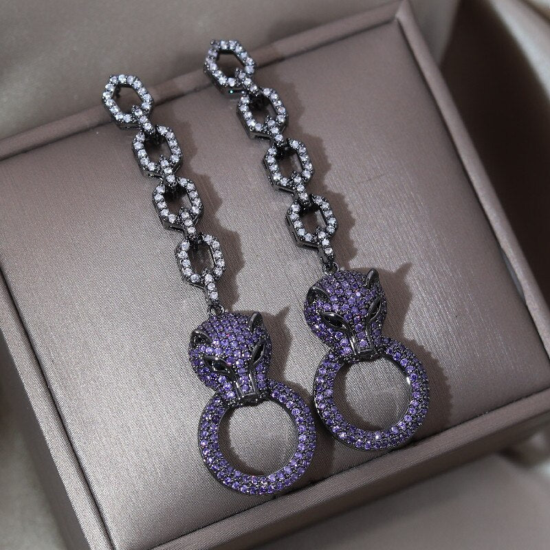 Europe America Jewelry 14K Gold plated  Animal Leopard Pendant Earring Elegant Women Wedding Party Accessories