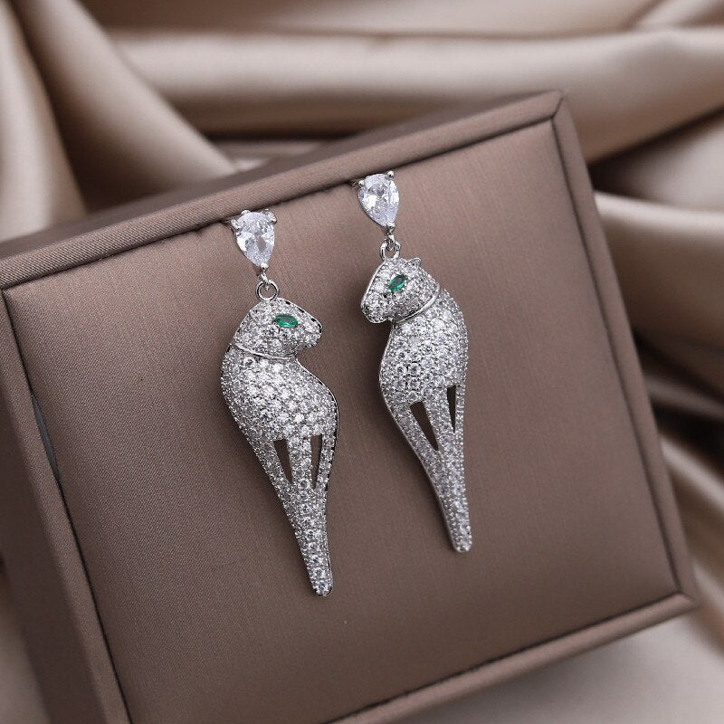 Europe America Jewelry 14K Gold plated  Animal Leopard Pendant Earring Elegant Women Wedding Party Accessories