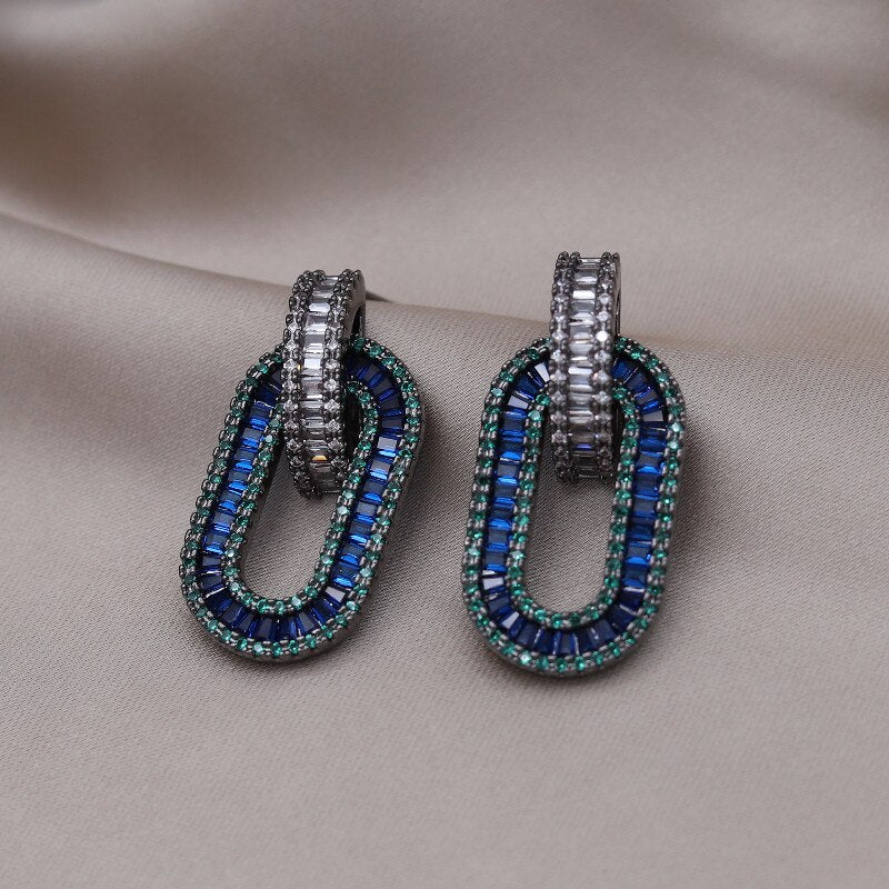 Europe America Jewelry  Copper Set Zircon Geometric Pendant Earrings Elegant Women Wedding Party Accessories