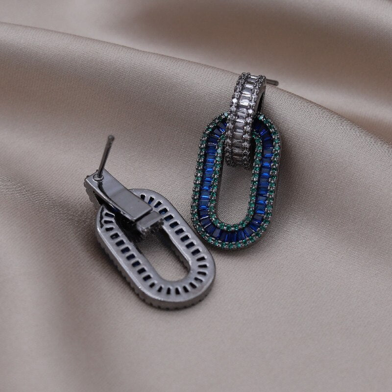 Europe America Jewelry  Copper Set Zircon Geometric Pendant Earrings Elegant Women Wedding Party Accessories