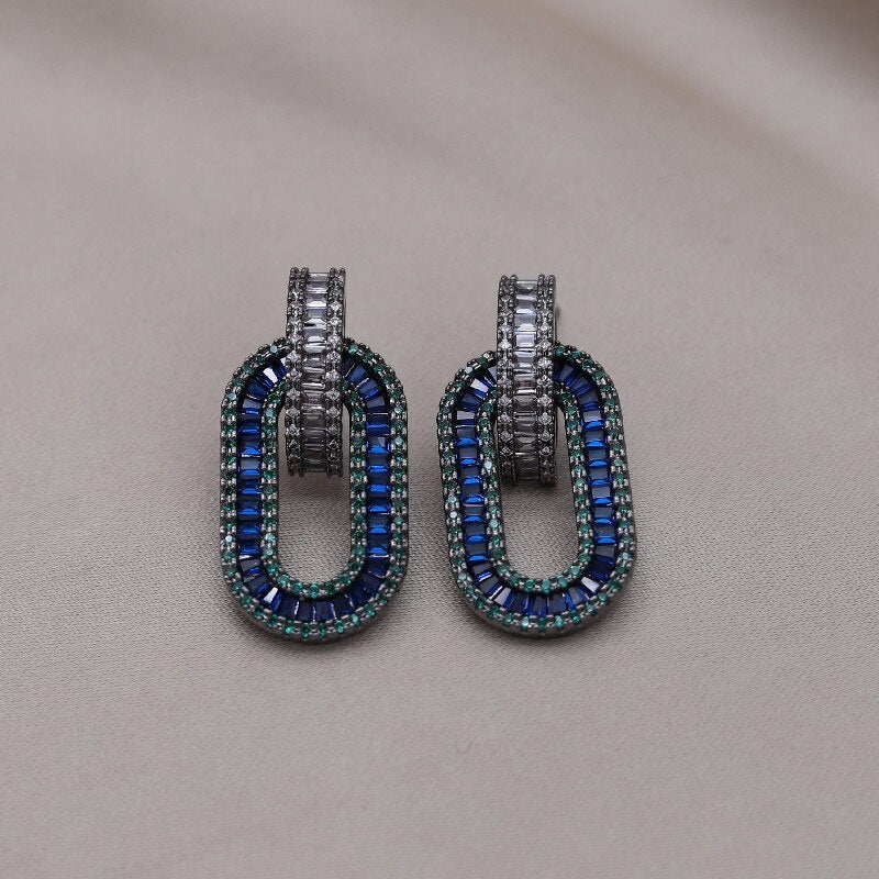 Europe America Jewelry  Copper Set Zircon Geometric Pendant Earrings Elegant Women Wedding Party Accessories