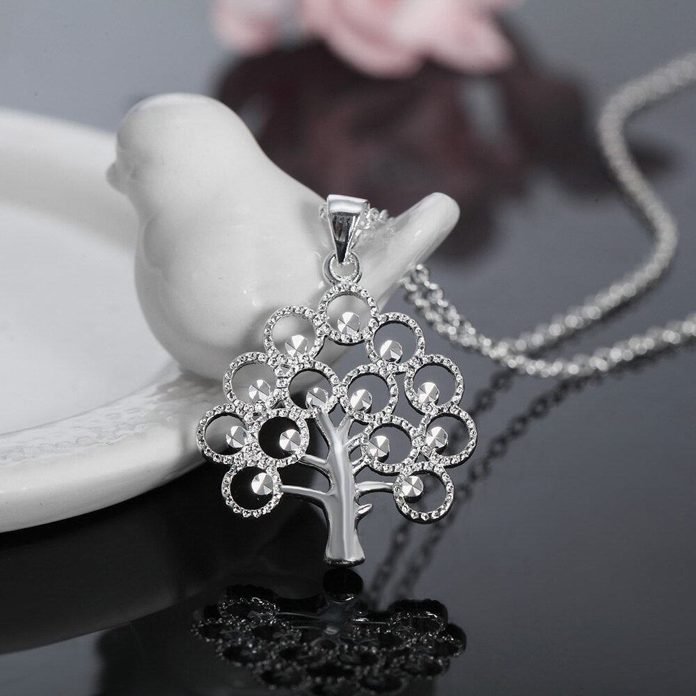 Exquisite Pretty 925 Stamped Silver fine tree Pendant Necklace For Women charms Christmas gifts party Wedding Jewelry