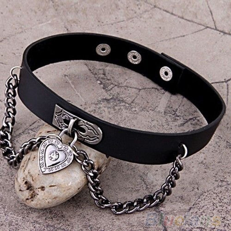 1 PCS Women Girls Punk Heart Dangle Pendant  Choker Chain Goth Leather Necklace Collar Choker  ras de cou