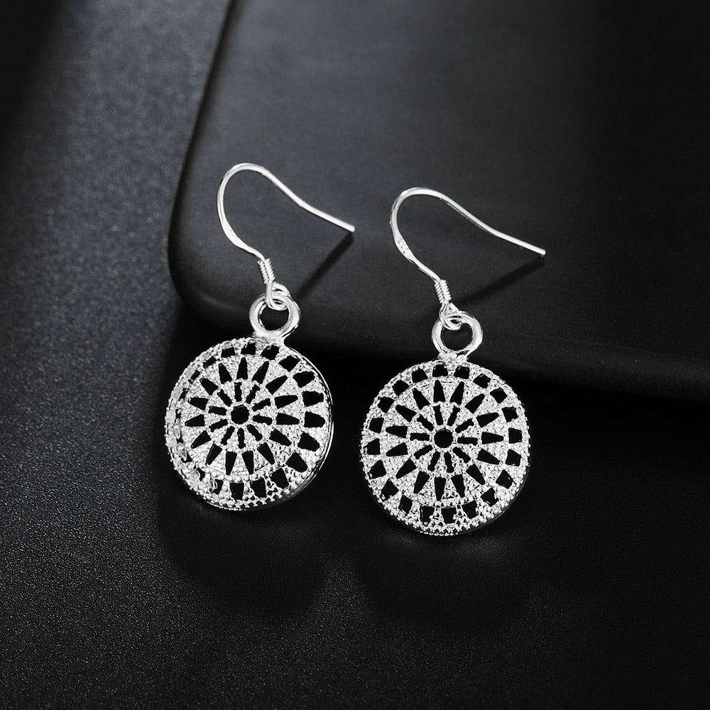 925 Stamp Silver Color Bohemia Round Dangle Earrings For Women Bride Wedding Lover Party Christmas Jewelry GaaBou