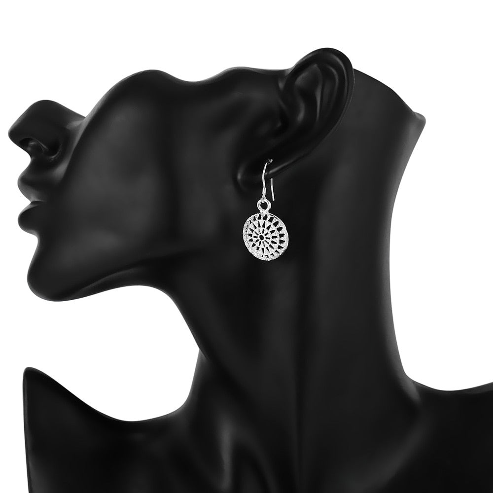 925 Stamp Silver Color Bohemia Round Dangle Earrings For Women Bride Wedding Lover Party Christmas Jewelry GaaBou