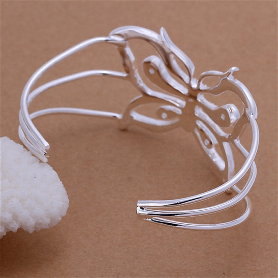 925 Stamp Silver Color  Butterfly Bangles Women's Hand Bracelets Engagement Party Jewelry Christmas Gifts GaaBou