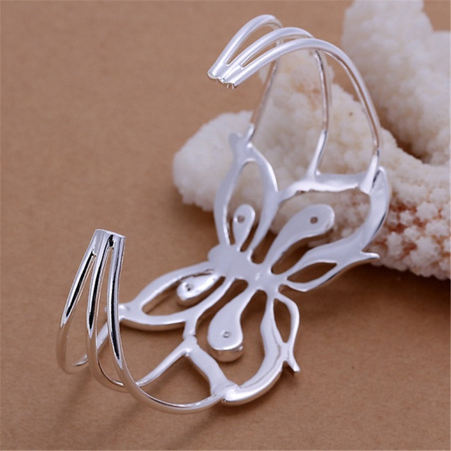 925 Stamp Silver Color  Butterfly Bangles Women's Hand Bracelets Engagement Party Jewelry Christmas Gifts GaaBou