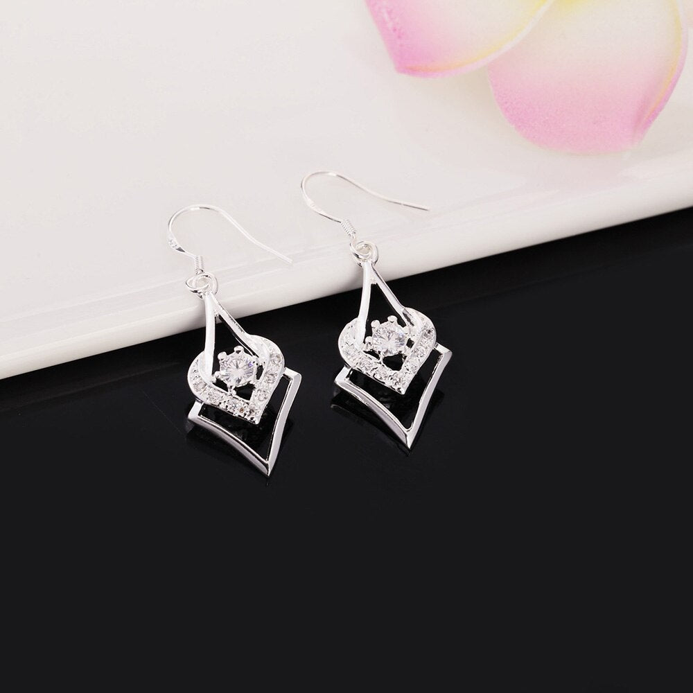 925 Stamp Silver Color Women's Zircon Heart Dangle Earrings 2022 Trend Wedding Earrings Pendant Jewelry Christmas GaaBou