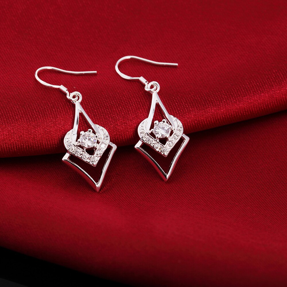 925 Stamp Silver Color Women's Zircon Heart Dangle Earrings 2022 Trend Wedding Earrings Pendant Jewelry Christmas GaaBou