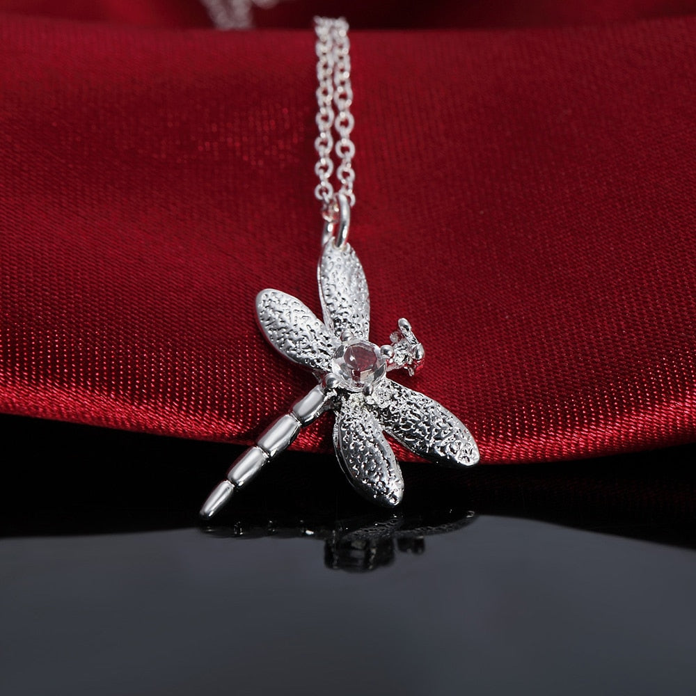 925 Sterling Silver Crystal Pretty dragonfly pendant necklace earring bracelet rings for women Jewelry set charm gifts