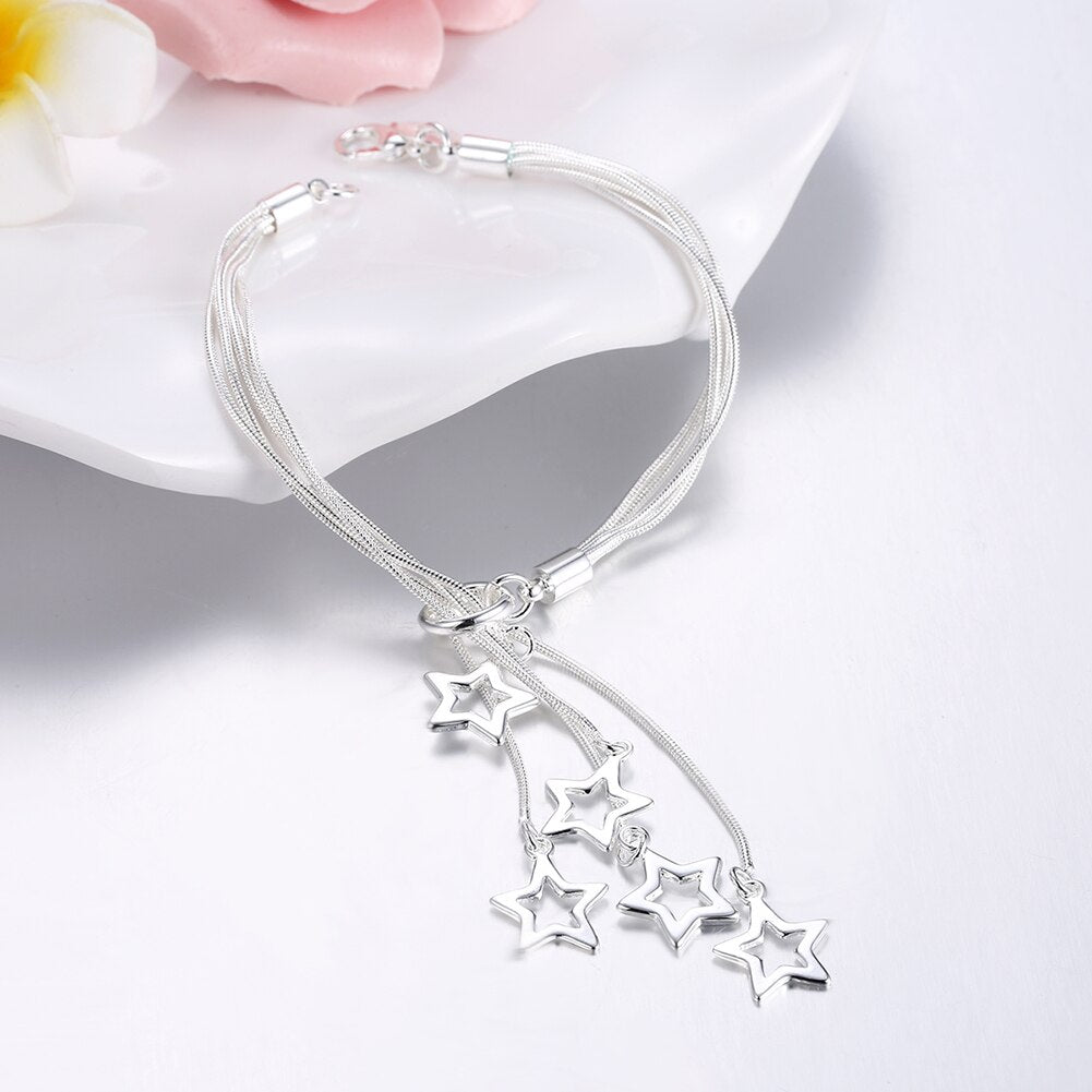 925 sterling silver Pretty Tassel chain star pendant Bracelet for woman Wedding party Gifts Street all-match Jewelry