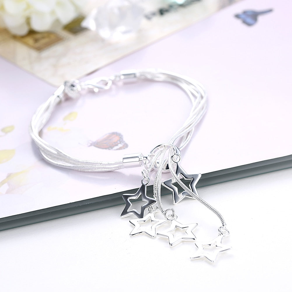 925 sterling silver Pretty Tassel chain star pendant Bracelet for woman Wedding party Gifts Street all-match Jewelry