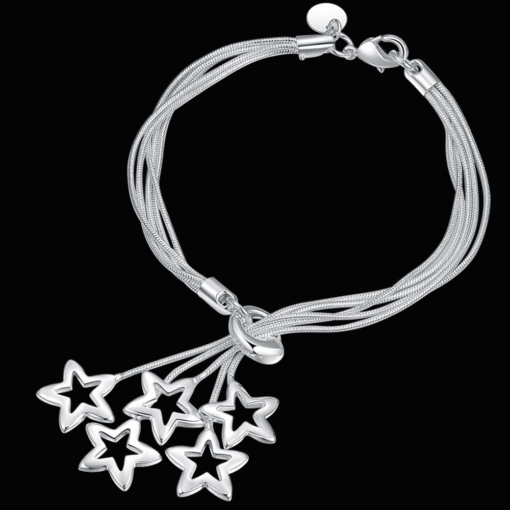 925 sterling silver Pretty Tassel chain star pendant Bracelet for woman Wedding party Gifts Street all-match Jewelry