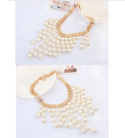 Beads Gold Chocker Collar Necklace For Women Wedding Accessories Simulated Pearl Necklaces Statement Jewelry Decoration