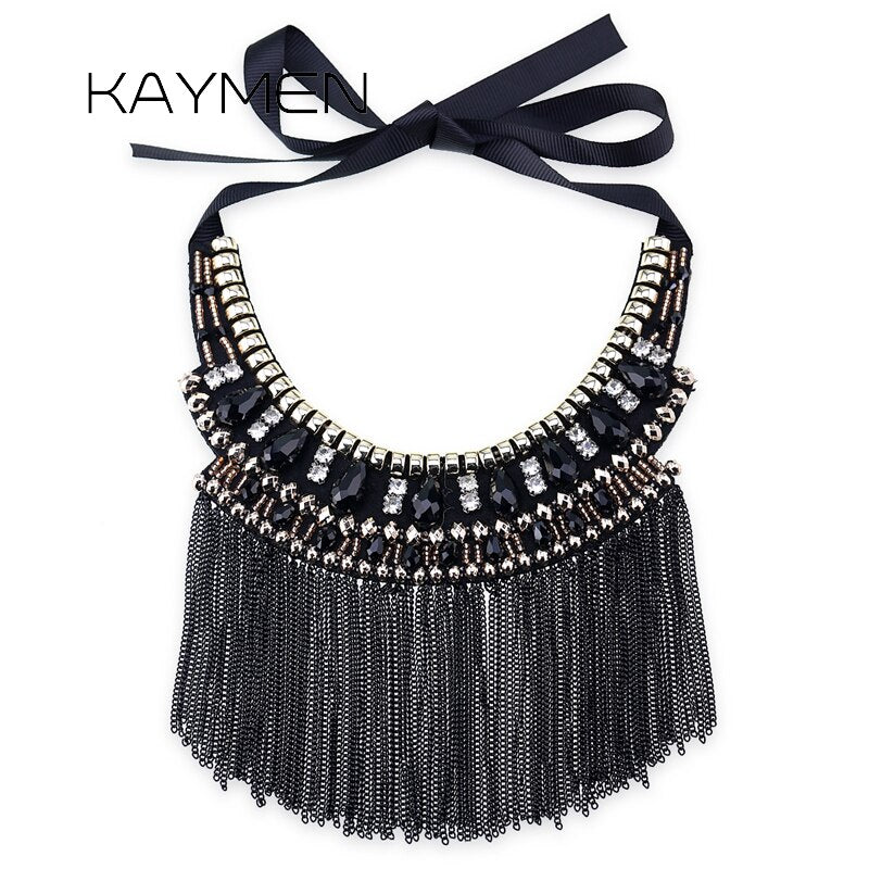 Crystal Statement Nceklace Women Wedding Party Jewelry Tassels Chokers Necklace Pendant Charm Bijoux Maxi NK-01637