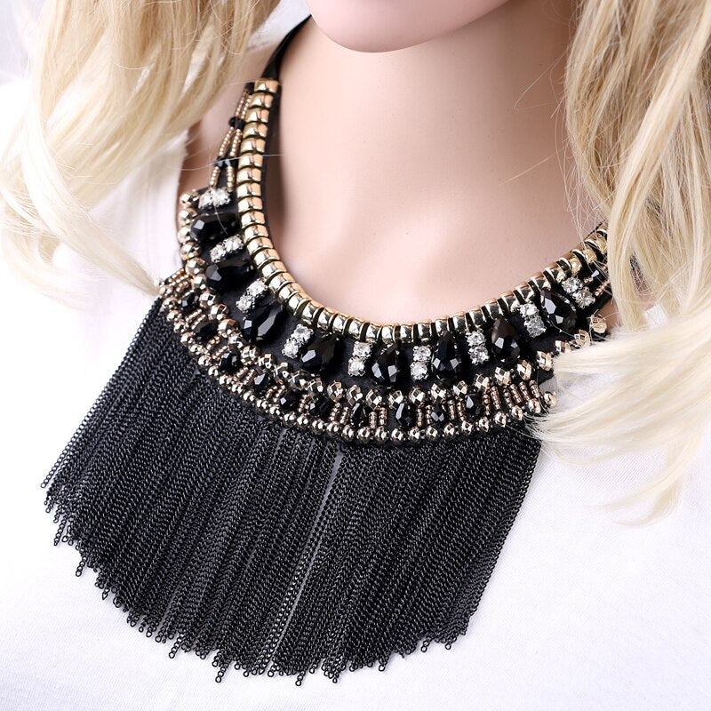 Crystal Statement Nceklace Women Wedding Party Jewelry Tassels Chokers Necklace Pendant Charm Bijoux Maxi NK-01637