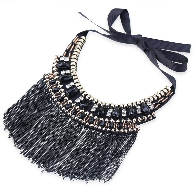 Crystal Statement Nceklace Women Wedding Party Jewelry Tassels Chokers Necklace Pendant Charm Bijoux Maxi NK-01637
