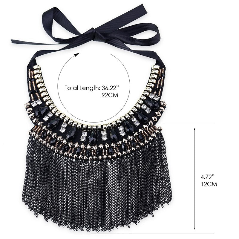 Crystal Statement Nceklace Women Wedding Party Jewelry Tassels Chokers Necklace Pendant Charm Bijoux Maxi NK-01637