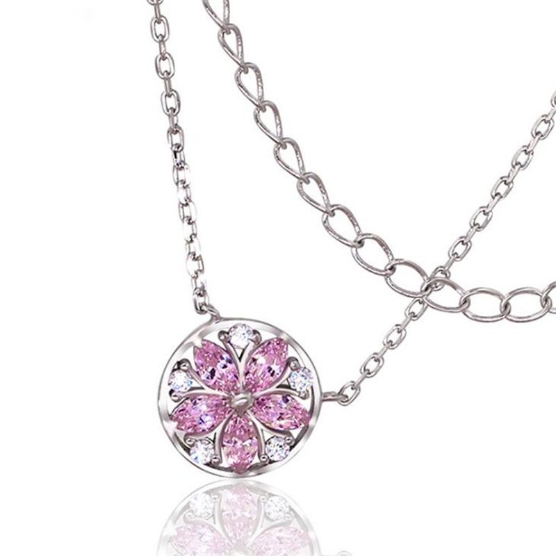 Fashion Cute Pure 925 Sterling Silver Creative Pink Cherry Blossoms Flowers Stud Earrings For Women Sterling-Silver-Jewelry E606