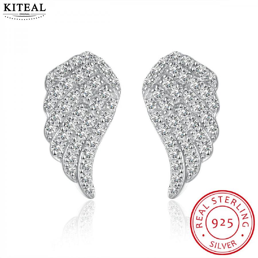 Fashion Design Pure 925 Sterling Silver earring angel wings zircon stud earrings pendientes Personalized