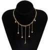 Multilayer Bohemia Women Gold Color Crystals Moon Star Charming Statement Chain Choker Necklaces Wedding Jewelry