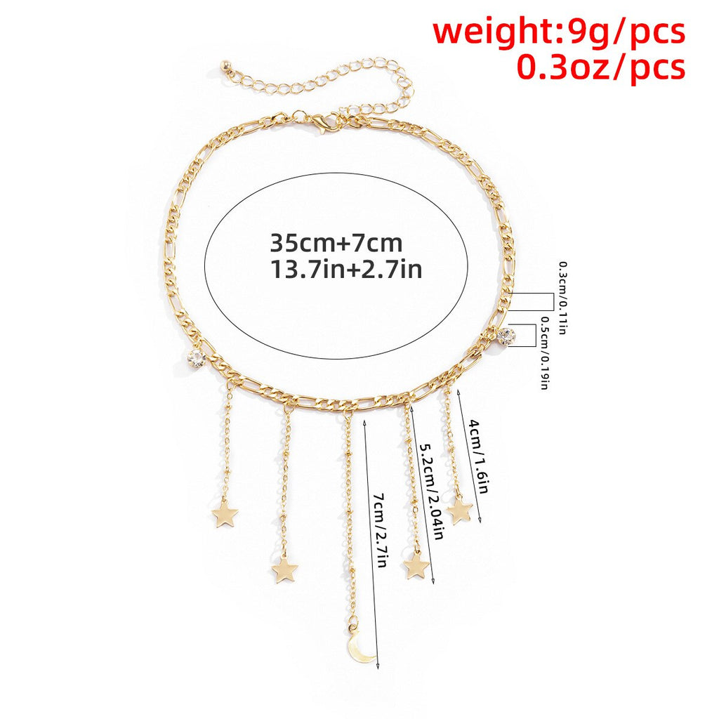 Multilayer Bohemia Women Gold Color Crystals Moon Star Charming Statement Chain Choker Necklaces Wedding Jewelry