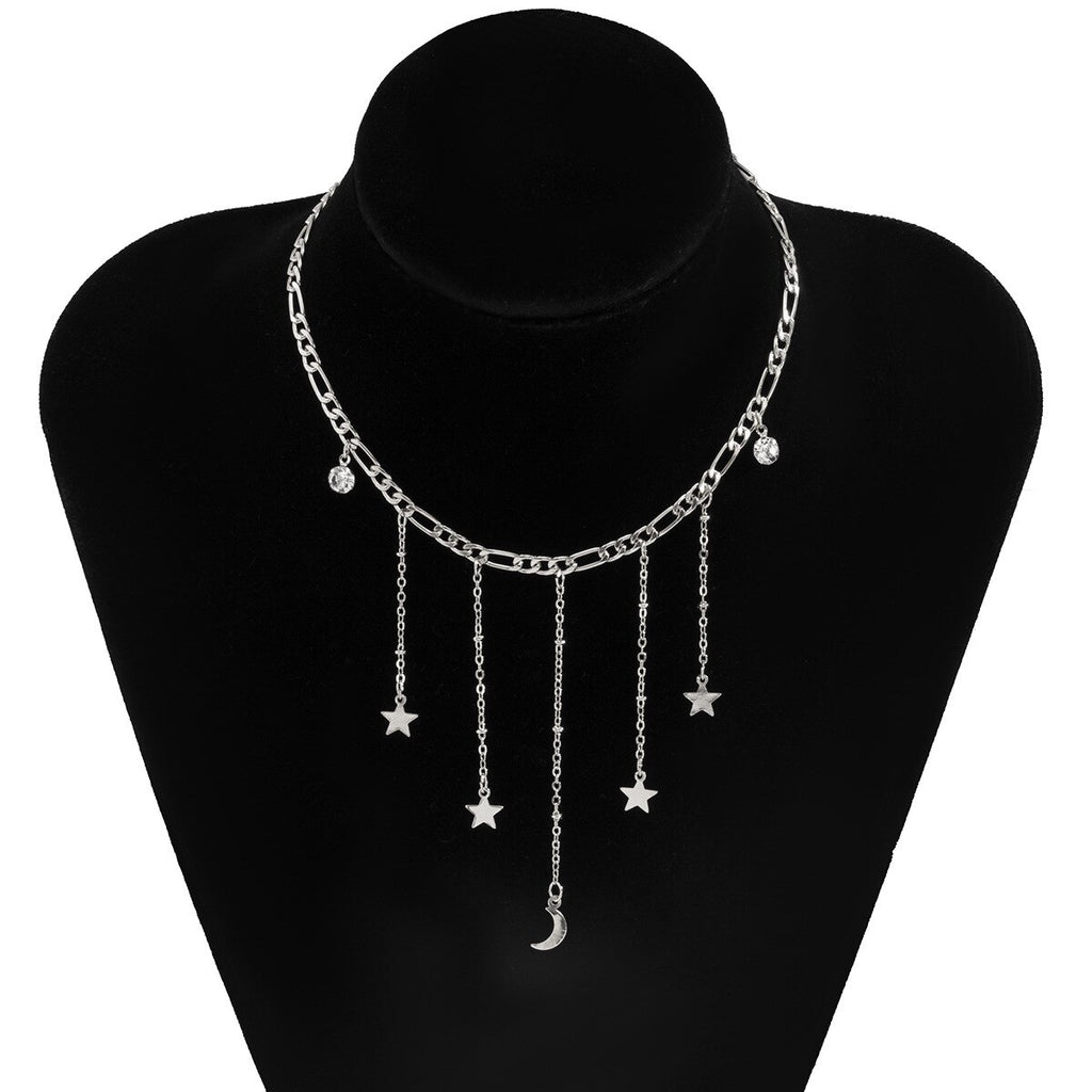 Multilayer Bohemia Women Gold Color Crystals Moon Star Charming Statement Chain Choker Necklaces Wedding Jewelry