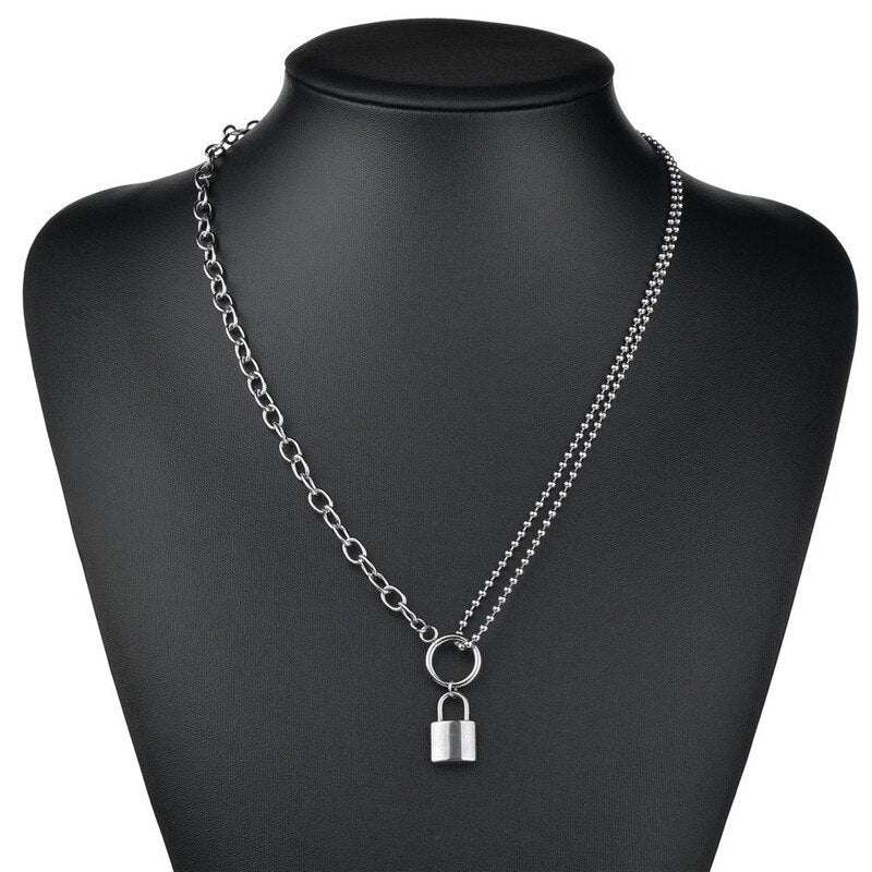 Punk Multilayer Lock Chain Necklace Padlock Key Necklace Pendant Women Gothic Party Jewelry Gift