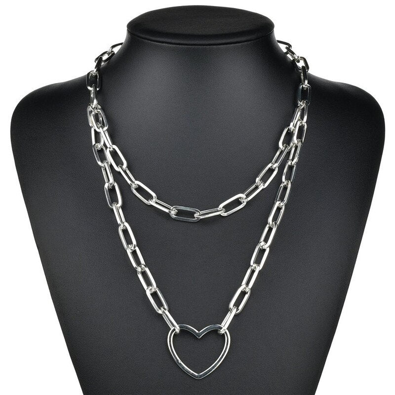Punk Multilayer Lock Chain Necklace Padlock Key Necklace Pendant Women Gothic Party Jewelry Gift