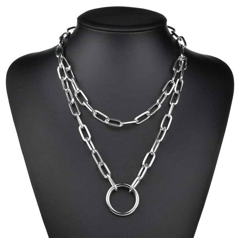 Punk Multilayer Lock Chain Necklace Padlock Key Necklace Pendant Women Gothic Party Jewelry Gift