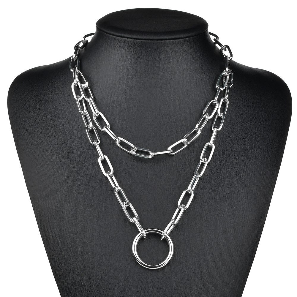 Punk Multilayer Lock Chain Necklace Padlock Key Necklace Pendant Women Gothic Party Jewelry Gift