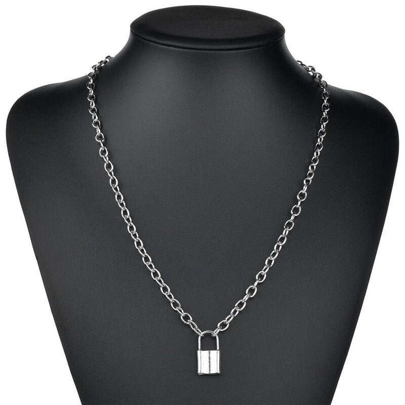 Punk Multilayer Lock Chain Necklace Padlock Key Necklace Pendant Women Gothic Party Jewelry Gift