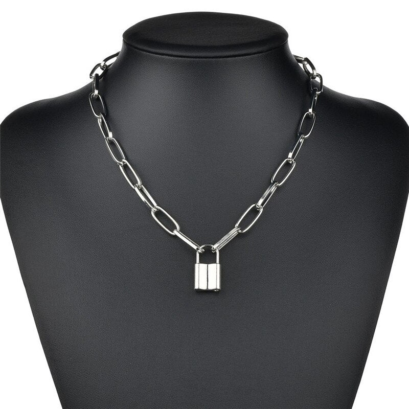 Punk Multilayer Lock Chain Necklace Padlock Key Necklace Pendant Women Gothic Party Jewelry Gift