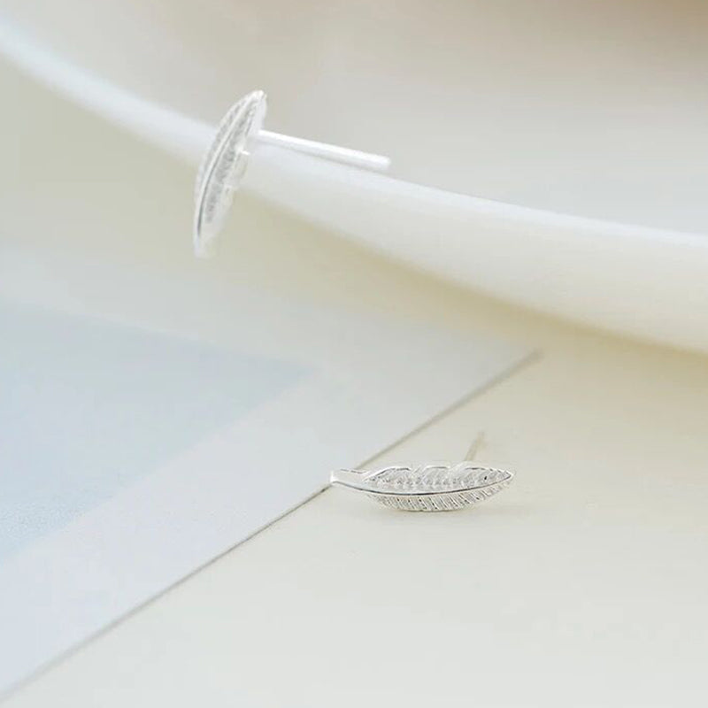 Fashion Pure Sterling Silver Feather Stud Earrings For Women Creative Lady Unique Design Jewelry Gift Decoration