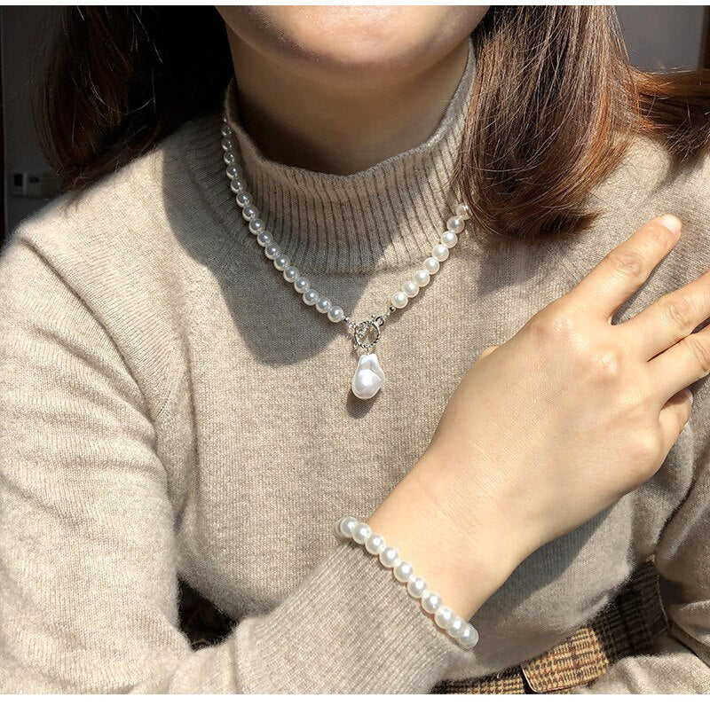 Simple Charming Pearls Strand Beads Neck Chain For Women Exquisite Sweet Choker Femme Wedding Party Dangle Drop Necklace