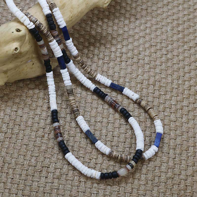 Vintage Boho Tribal Beaded Necklace Men Natural Coconut Shell Surfer Necklace For Men Rustic Jewelry Gift For Him CO-02