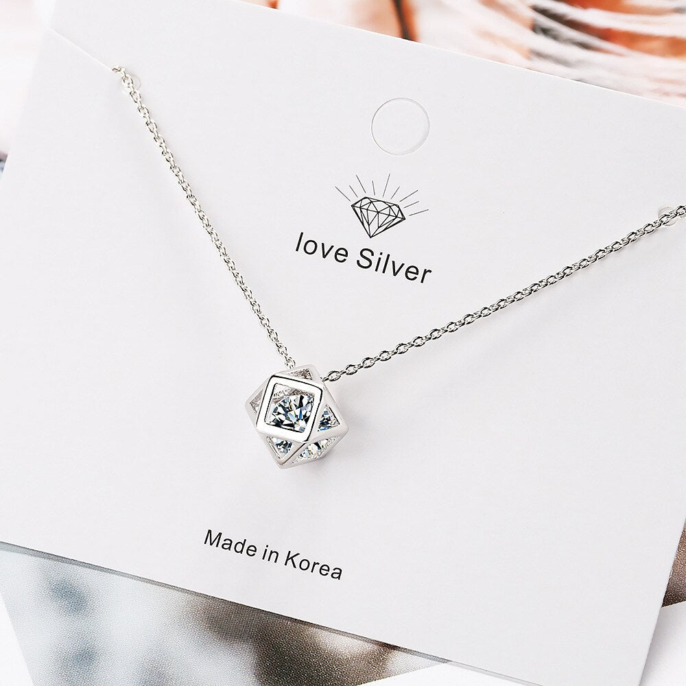 Zircon Square Pendants And Necklaces For Women 925 Stamp Silver Color Wedding Party Female Jewelry Gift