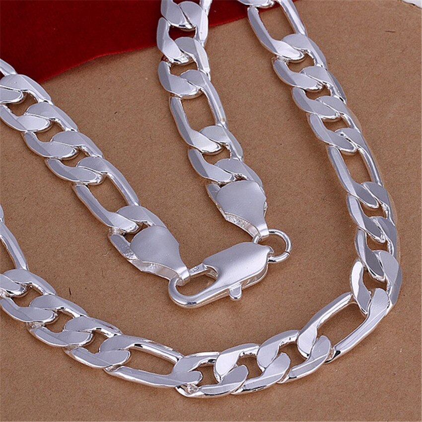 designer jewelry set fine 12MM geometry Chain 925 sterling Silver Bracelets necklace for men woman 18-30 inch Party Gift