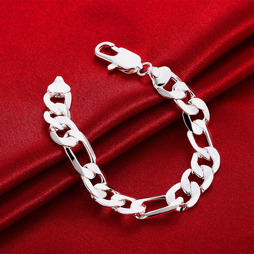 designer jewelry set fine 12MM geometry Chain 925 sterling Silver Bracelets necklace for men woman 18-30 inch Party Gift