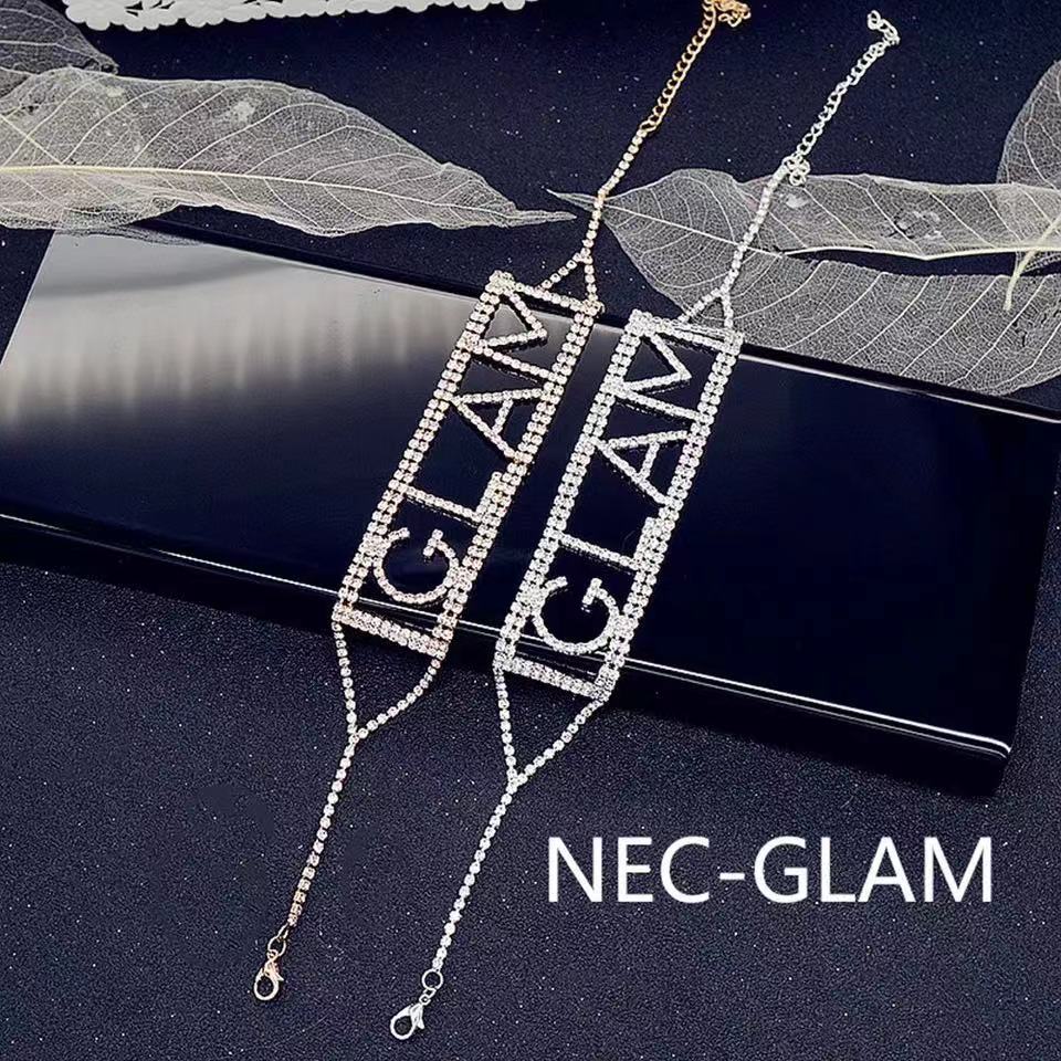 sexy 6 letters Rhinestone Necklace for women kissing love letter sparkling crystal necklace wedding party jewelry gifts