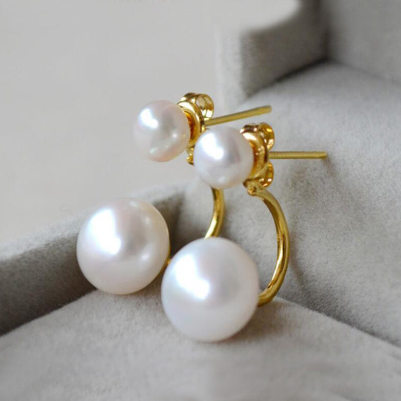 Fashionable Double Pearl Earring,Double Sided Wear Pearl Stainless Steel Earrings Gift