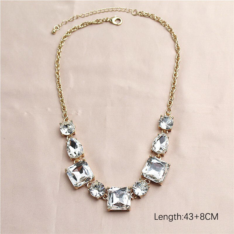 Female Full Shiny Crystal Jewelry Charm Gold Color Wedding Statement Necklace For Women  Bridal Clavicle Chain Necklace